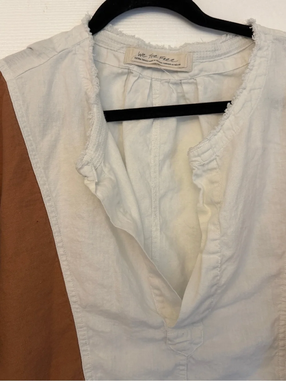 We the free Boho Colorblock Peasant Blouse in White, Olive & Rust - Picture 2 of 6